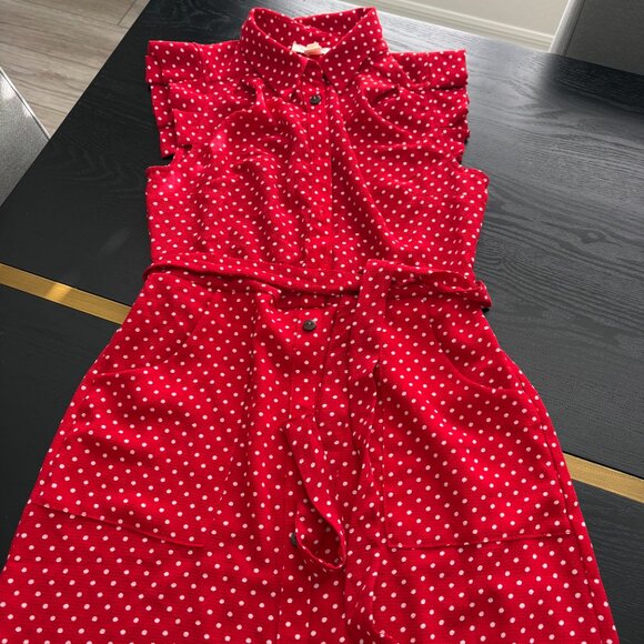 Monteau Los Angeles Button Front Dress Size Small Red & White EUC - Picture 9 of 9